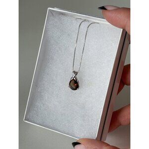 Smokey Quartz Teardrop Pendant Necklace — Sterling Silver 925 — Elegant Minimali